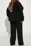 Black Turndown Collar Long Sleeve Buttons Blouse And Wide Leg Pants Casual Formal Office Lady Two Pieces Trouser Sets