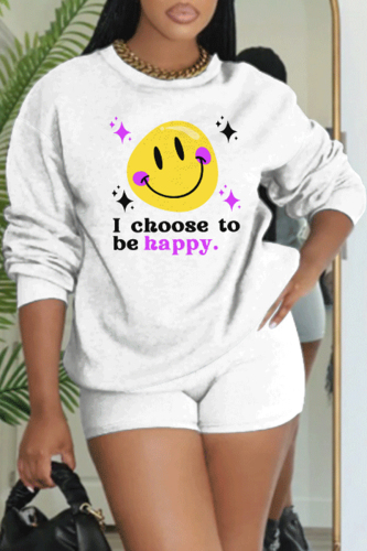 White Black Letter Print O Neck Long Sleeve Sweatshirt and Shorts Sportwear Casual Two Pieces Outfits
