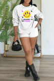 White Black Letter Print O Neck Long Sleeve Sweatshirt and Shorts Sportwear Casual Two Pieces Outfits