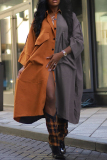 Orange Colorblock Turndown Collar Pocket Buttons Casual Vacation Loose Midi Shirt Dresses