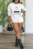 White Black Letter Print O Neck Long Sleeve Sweatshirt and Shorts Sportwear Casual Two Pieces Outfits