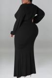 Purple Long Sleeve V Neck Long Casual Plus Size Formal Evening Party Prom Ruched Bodycon Maxi Dresses