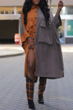 Orange Colorblock Turndown Collar Pocket Buttons Casual Vacation Loose Midi Shirt Dresses