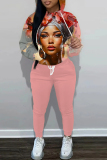 Pink Barbi Girl Print Long Sleeve Hooded Sweatshirt and Pants Casual Sportwear Matching Sweatsuit set