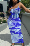 Red Graphics Print Sleeveless Backless Spaghetti Strap Casual Outing Vacation Bodycon Maxi Slip Dress