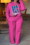 Rose Red Blue Barbie Girl Print Long Sleeve Hooded Sweatshirt and Pants Casual Sportwear Matching Sweatsuit set