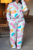 Rose Red Blue Graphics Print Long Sleeve Hooded Sweatshirt and Pants Casual Sportwear Matching Sweatsuit set