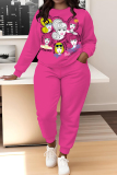White Rose Red Barbie Girl Print O Neck Long Sleeve Sweatshirt And Pocket Skinny Pants Sportwear Matching Sweatsuit Set