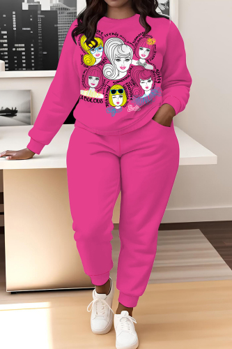 White Rose Red Barbie Girl Print O Neck Long Sleeve Sweatshirt And Pocket Skinny Pants Sportwear Matching Sweatsuit Set