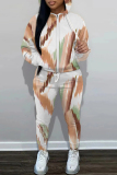 Green Casual Graphics Print Zipper Hooded Long Sleeve Sweatshirt And Pocket Skinny Pants Sportwear Two Pieces Matching Sweatsuit Set