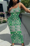 Red Graphics Print Sleeveless Backless Spaghetti Strap Casual Outing Vacation Bodycon Maxi Slip Dress