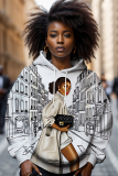 Turmeric African Figure Print Hooded Long Sleeve Casual Fall Winter Sweatshirt