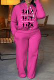 Rose Red Blue Barbie Girl Print Long Sleeve Hooded Sweatshirt and Pants Casual Sportwear Matching Sweatsuit set