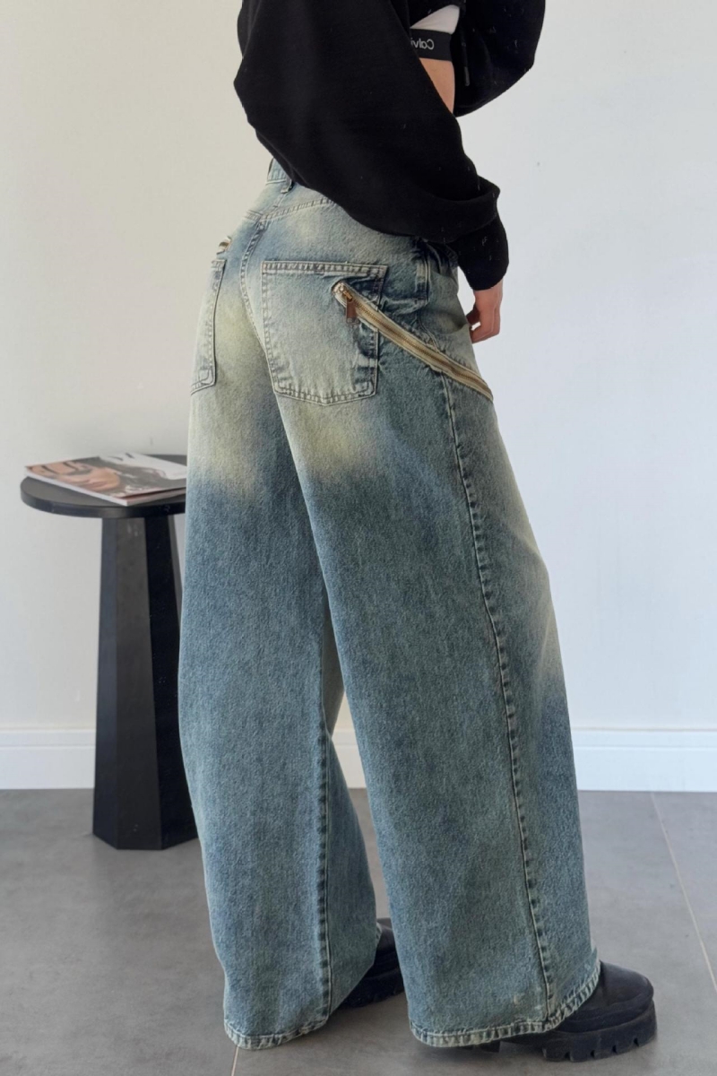 Casual  Distressed Pocket High Waist Loose Denim Jeans