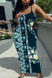 Red Graphics Print Sleeveless Backless Spaghetti Strap Casual Outing Vacation Bodycon Maxi Slip Dress