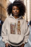 Turmeric African Figure Print Hooded Long Sleeve Casual Fall Winter Sweatshirt