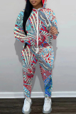Green Casual Graphics Print Zipper Hooded Long Sleeve Sweatshirt And Pocket Skinny Pants Sportwear Two Pieces Matching Sweatsuit Set