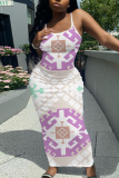 Red Graphics Print Sleeveless Backless Spaghetti Strap Casual Outing Vacation Bodycon Maxi Slip Dress