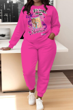 White Rose Red Barbie Girl Print O Neck Long Sleeve Sweatshirt And Pocket Skinny Pants Sportwear Matching Sweatsuit Set