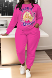White Rose Red Barbie Girl Print O Neck Long Sleeve Sweatshirt And Pocket Skinny Pants Sportwear Matching Sweatsuit Set