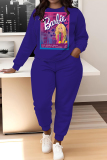 White Rose Red Barbie Girl Print O Neck Long Sleeve Sweatshirt And Pocket Skinny Pants Sportwear Matching Sweatsuit Set