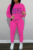 White Rose Black Barbie Girl Print O Neck Long Sleeve Sweatshirt And Pocket Skinny Pants Sportwear Matching Sweatsuit Set