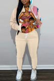 Pink Barbi Girl Print Long Sleeve Hooded Sweatshirt and Pants Casual Sportwear Matching Sweatsuit set