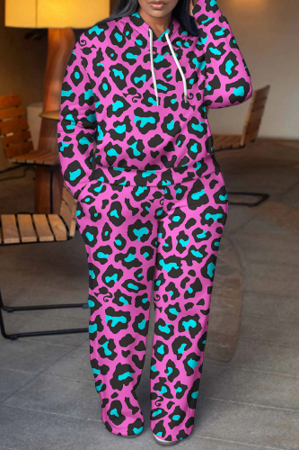Rose Red Blue Graphics Print Long Sleeve Hooded Sweatshirt and Pants Casual Sportwear Matching Sweatsuit set