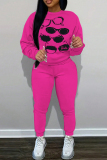 White Rose Black Barbie Girl Print O Neck Long Sleeve Sweatshirt And Pocket Skinny Pants Sportwear Matching Sweatsuit Set