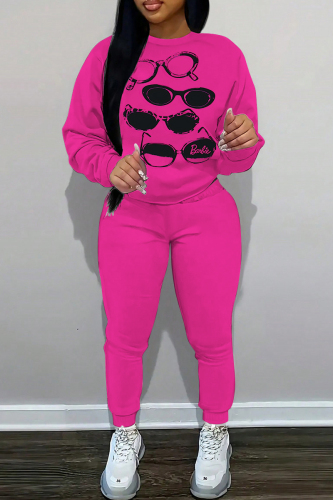 White Rose Black Barbie Girl Print O Neck Long Sleeve Sweatshirt And Pocket Skinny Pants Sportwear Matching Sweatsuit Set