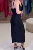 Black One Long Sleeve Zipper Front High Slit Maxi Dress and Cami Crop Tops Formal Evening Party Prom Two Pieces Dress Sets