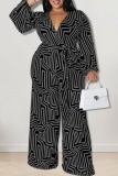 Yellow Casual Print Bandage Patchwork V Neck Plus Size Jumpsuits