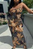 Black Graphics Print Sleeveless Backless Spaghetti Strap Summer Casual Outings Vacation Bodycon Maxi Slip Dress
