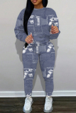 Light Green Graphics Print O Neck Long Sleeve Sweatshirt And Skinny Pants Sportwear Casual Two Pieces Tracksuit Sweatpants Set