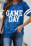 Red Shimmer Letter Print O Neck Short Sleeve Casual Oversize Graphics T-Shirts