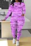 Dark Khaki Graphics Print O Neck Long Sleeve Sweatshirt And Skinny Pants Sportwear Casual Two Pieces Tracksuit Sweatpants Set