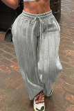 Grey Casual Draw String Loose Mid Waist Wide Leg Workout Sweat Pants