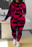 Dark Khaki Graphics Print O Neck Long Sleeve Sweatshirt And Skinny Pants Sportwear Casual Two Pieces Tracksuit Sweatpants Set