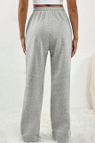 Grey Casual Draw String Loose Mid Waist Wide Leg Workout Sweat Pants