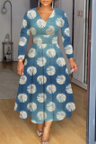 Multicolor Graphics Print V Neck Long Sleeve Long Casual A Line Maxi Dresses