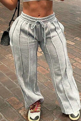 Grey Casual Draw String Loose Mid Waist Wide Leg Workout Sweat Pants