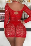 Black Hot Drilling Backless Hollow Out See-Through Long Sleeve Lingerie