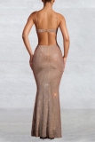 Red Hot Drill Hollow Out Backless Spaghetti Strap Formal Evening Party Prom Wedding Guest Bodycon Maxi Dresses
