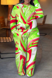Green Graphics Print Round Neck Long Sleeve Sweatshirt and Sweatpants Plus Size Fall Winter Two Pieces Sweatsuits Sets
