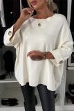 White O Neck 3/4 Sleeve Buttons Casual Knitted Sweater Tops