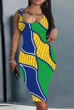 Yellow Graphics Print Sleeveless U Neck Casual Outing Plus Size Vest Midi Dresses