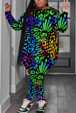 Orange Graphics Print O Neck Long Sleeve Sweatshirt And Skinny Pants Casual Two Pieces Trouser Sets