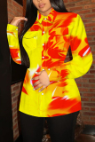 Yellow Floral Print Shirt Collar Long Sleeve Buttons Casual Vacation Shirt Tops