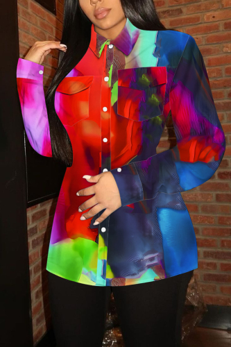 Yellow Floral Print Shirt Collar Long Sleeve Buttons Casual Vacation Shirt Tops
