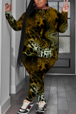 Orange Graphics Print O Neck Long Sleeve Sweatshirt And Skinny Pants Casual Two Pieces Trouser Sets